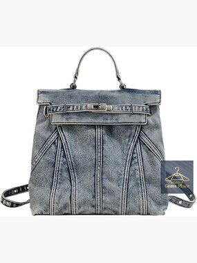 Vintage Wash Denim Backpack, Large Capacity Daypack for Travel School Work